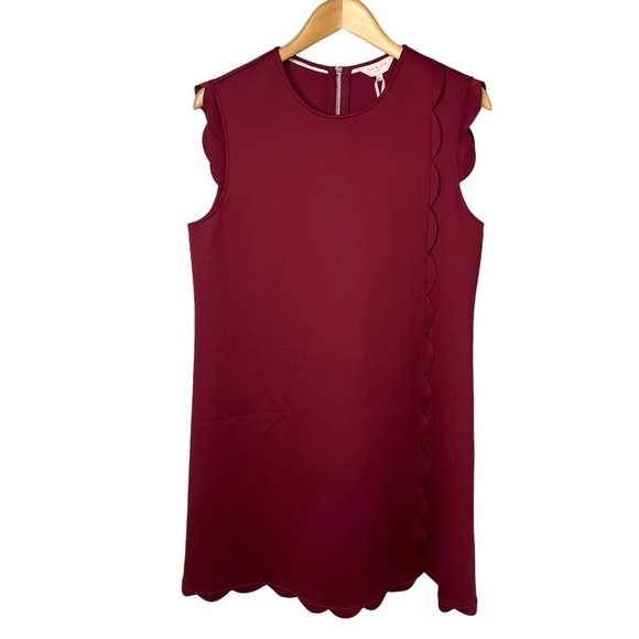 Ted Baker Jasmine Scallop Overlay Shift Dress Maroon Size 5 - Picture 3 of 14